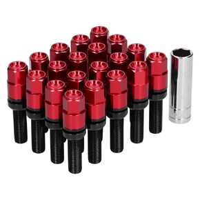 براغي العروة الممتدة Qiilu ، 20pcs الصلب الموسعة M12x1.25 28mm الخيط مع الأكمام العالمية للسيارة (أحمر)