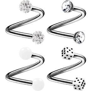 4pcs Titanium G23 Spiral Barbell 16g 5/16 8mm 3mm Ferido ، نصف الكرة ، كرة أكريليك ، أقراط نرد ، اختيار المجوهرات