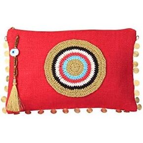 Karens Line Red Evil Eco Eco Jute Hendheld Clutch Pres shipper Crystal Decor