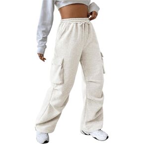 Girl's Jogger Cargo Pants Drawstring Baggy High Waisted Straight Leg Casual Sweatpants with Pockets