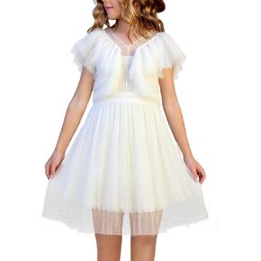 New 3-14Years Girls White Lace Dress Ruffle Sleeve Tiered Soft Lined Party Summer Formal
