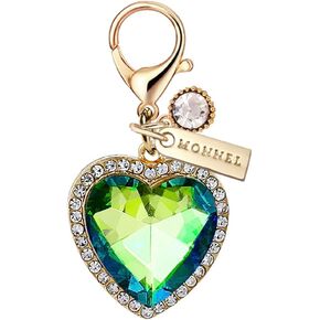 MC505 Little Crystal Love Heart Lobster Clasp Charm for Women with Velvet Bag (Green,1 Piece)