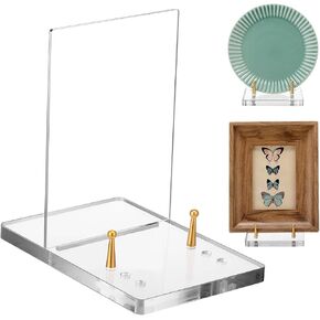 Acrylic Easel Display Stand with Adjustable Gold-toned Hardware Clear Book Easel Plate Stand for Display Pictures Comic Book Platter Photo, 4 x 6 x 6 Inch