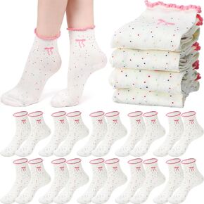 10 أزواج القوس جوارب الكشكش لطيف الجوارب طاقم الجوارب تنفس القطن رقيقة وردي القوس frilly coquett