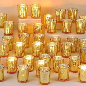 Gold Votive Candle Holders Set of 24 - Speckled Mercury Gold Glass Candle Holder Bulk - Ideal Fall Decor for Boho Wedding Centerpiece Table，Halloween & Thanksgiving Decorations Indoor
