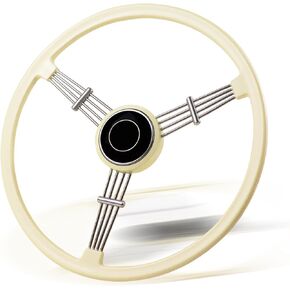 15-1/2 inch steering wheel Racing Steering Wheel Piano lacquer process, vintage classic style for Porsche 356 Speedster (White)