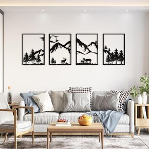 LONGKING 4 Pack Metal Wall Art, Mountain Iron Wall Sculpture, Art Wall Décor for Office, Dining Room, Living Room, Bedroom (Black, 17 x 12 in) in Kuwait