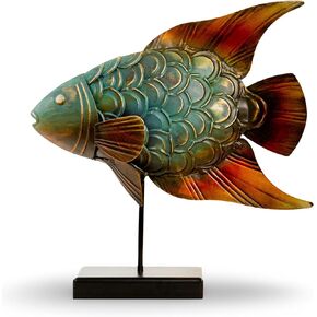 Made Easy Kit Fish Metal Art Freestanding - Home & Kitchen Décor Sculpture Statue Antique Colorful Craft - Sea Ocean Beach Coral Costal Pond Marine Nautical River Water Inspired Statue Designs (Fish)