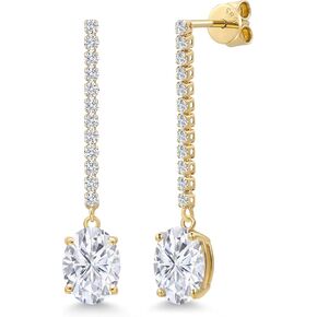 Gem Stone King 14K Yellow Gold Gemstone Birthstone and White Lab Grown Diamond Long Liner Dangle Earrings for Women | Oval Cut 9X7MM | Round 1.5MM | Yellow Gold Chain Drop Earrings