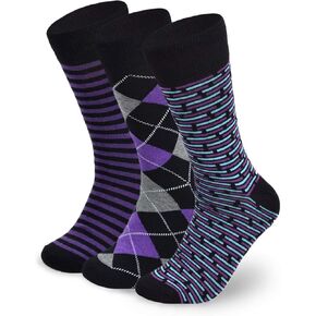 BG Premium Dress Socks for Men. Classic and Formal Apparel Patterned Socks, 3 Pair Set with a Gift Box - Purple Pattern