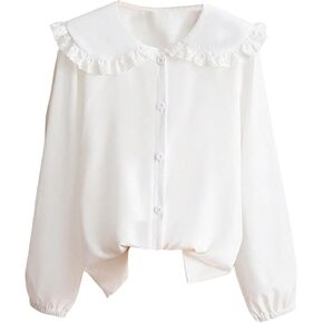 GORGLITTER Girl's Large Doll Collar Shirt Blouse Dressy Casual Long Sleeve Ruffle Button Up Shirt Tops Trendy 2025