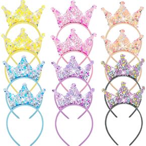 12Pcs Princess Crowns Headbands for Girls Women, Glitter Birthday Tiara Crowns for Princess Party Favors Rapunzel Birthday Decorations