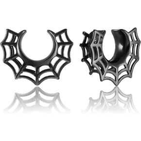LADEMAYH 2Pcs 00 Gauge Spider Web Tunnels Earrings - Black 00g Plugs, Surgical Steel Saddle Gauges