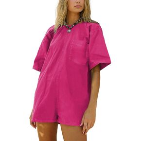 Rompers for Women 2025 الصيف غير الرسمي الأكمام القصيرة القصيرة القصيرة الرياضية الرياضية الساخنة طلقة تي شيرت رومبير جيوب