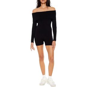 Forever 21 Womens Sweater-knit Off-the-shoulder Romper