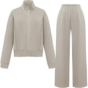Women's 2 Piece Contrast Striped Zip Up Sweatshirt and Wide Leg Pants Athletic Jogger Sweatpants Suits