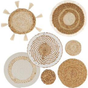 HGQiviut 7PCS Boho Wall Basket Decor Set, Hanging Rattan Wicker Wall Basket, Handmade Woven Small Wall Decor 3.9 Inch-9.8 Inch Size, Woven Basket Wall Art for Bedrooms Living Rooms Kitchen Farmhouse