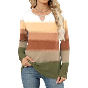 Romanstii Womens Long Sleeve Derts Crew Neck Tees Basic Basic Button Button Down Blouses Fall Fashion Out Tops Cute