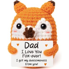 Fathers Day Dad Gifts from Daughter Son Kids Wife, First Fathers Day for New Daddy, Dad Birthday Gifts, I Love You Father Gift for Stepdad Bonus Dads, Funny Handmade Crochet Fox from Daughter Son Kids