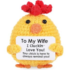 Emotional Crochet Positive Chicken Gifts, 3" Funny Positive Chick Mini Crochet Animals with Positive Cards for Inspirational Novelty Gifts Mothers Day Birthday Valentines Friend Party Decoration