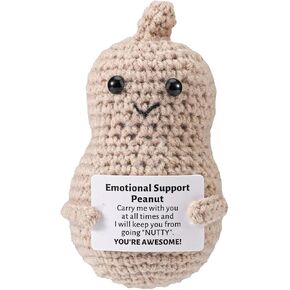 Positive Peanut, Emotional Peanut Crochet Support Cute Doll with Inspirational Card Handmade Positive Knitted Plush Toy Cheer Up Potato Gifts for Birthday Gifts Home Office Decor (4.5 Inch)