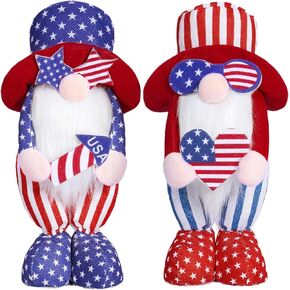 4th of July Gnomes Plush Decoration, 2 PCS Patriotic Dolls USA Flag Handmade Faceless Elf Dwarf Home Decor Gift for Independence Day Memorial Veterans Swedish Tomte Table Ornament Tiered Tray
