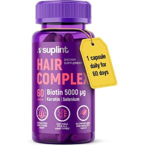Hair Vitamin Complex with Biotin 5000mcg, Keratin, Selen, Zink | Hair Growth Supplement with Vitamin A, C, D, E, B12 | Hair, Skin & Nail Support Supplement for Women & Men | 60 Capsules