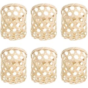 حامل شمعة Besportble Rattan Tealight: 6pcs حامل شمعة نور ريفي منسوجة لمزرعة المزرعة المطبخ مركزية ديكور العطلات ، 3.12 * 3.12inch