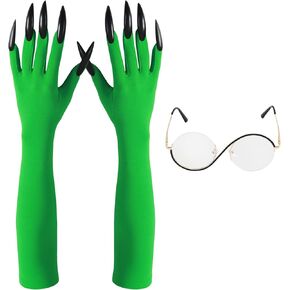 Women Witch Costume Accessories Green Claw Gloves Glasses Wizard Cosplay Party Dress Up