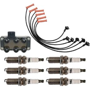 TRQ Ignition Kit Ignition Coil Spark Plugs مجموعة سلك متوافقة مع 2001-2003 Ford Explorer Sport 2001-2005 Explorer Sport Trac
