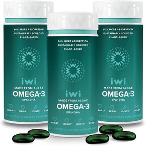 Iwi Omega-3, 30 Softgels (30 Servings), Vegan Plant-Based Algae Omega 3 with EPA + DHA, Whole-Body Support Dietary Supplement, Krill & Fish Oil Alternative, No Fishy Aftertaste
