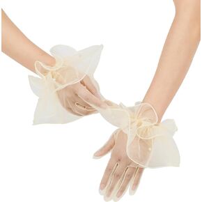QRBTSCL Women's Short Mesh Gloves Ruffled Tulle Tea Party Gloves for Formal Costume Evening Wedding Party
