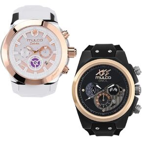 MULCO Watches for Men & Women Bundle – Stainless Steel & Silicone Bands, Large Face Analog Quartz, Waterproof, Rose Gold & Gun Metal, Luxury Gift Set