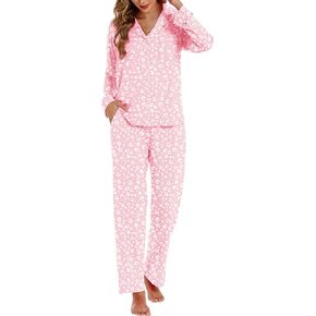 LUBOT Womens Bamboo Viscose Pajamas Set Cooling Super Soft 2 Piece PJ Set Button-Down Long Short Sleeve Sleepwear S-XXL