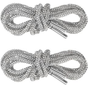 1-Pair Rhinestone Shoelaces for Sneakers 55" Round Bling Crystal Drawstring Cords for Sneakers/Boots/Hoodie Rhinestone Hoodie String Rope Shoe Laces Replacement [White]