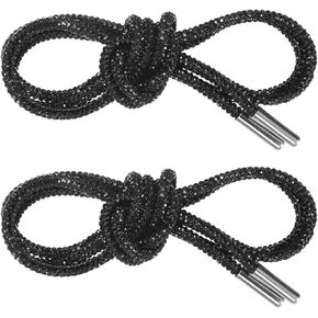 1-Pair Rhinestone Shoelaces for Sneakers 47" Round Bling Crystal Drawstring Cords for Sneakers/Boots/Hoodie Rhinestone Hoodie String Rope Shoe Laces Replacement [Black]