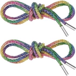1-Pair Rhinestone Shoelaces for Sneakers 39" Round Bling Crystal Drawstring Cords for Sneakers/Boots/Hoodie Rhinestone Hoodie String Rope Shoe Laces Replacement [Iridescent]