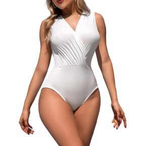 Ohyeahlady نساء bodysuit قمم Ruched v Neck Summer يخرج من ملابس غير رسمية بوستي
