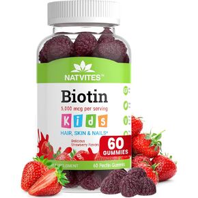 Kids Biotin Gummies for Hair Growth Support - Biotin 5000mcg Kids Hair Skin & Nails Gummies for Boys and Girls - Vegetarian Gluten Free Vitamin B7 - Hair Nails & Skin Vitamins (60 Count)