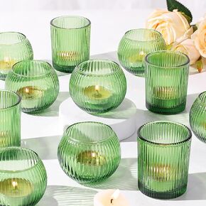 30pcs Assorted Ribbed Blue Votive Candle Holders, Blue Candle Holders for Wedding Table Centerpiece, Tea Light Candle Holder for Bridal Shower, Propose Party, Brithday and Holiday Decorations