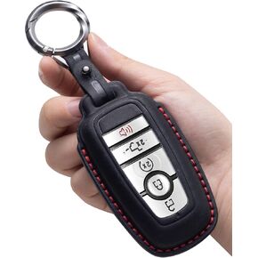 for Ford Key Fob Cover Leather Key Case Holder Keychain Compatible with Bronco F150 Explorer Mustang Escape Mach E F250 Truck King Ranch Expedition Accessories -Black