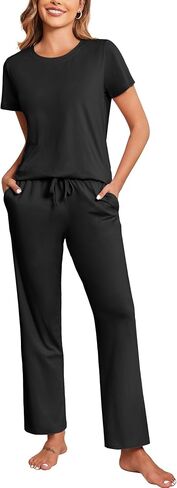 Ekouaer Cotton Pajamas Short Sleeve T-Shirt Top and Long Pants Pj Sets Sleepwear Loungewear for Women in Saudi Arabia