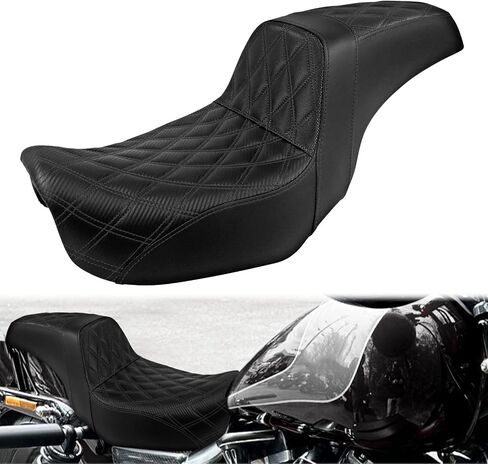 مقعد سائق من قطعة واحدة من مقعد دراجة نارية على دراجة نارية من قطعة واحدة من Harley Dyna Super Glide Street Bob Wide Glide Fat Bob Low Rider Switchback 2006-2017 (Black Stitching) in Kuwait