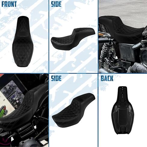 مقعد سائق من قطعة واحدة من مقعد دراجة نارية على دراجة نارية من قطعة واحدة من Harley Dyna Super Glide Street Bob Wide Glide Fat Bob Low Rider Switchback 2006-2017 (Black Stitching) in Kuwait