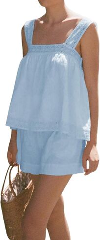 Womens Summer 2 قطعة قصيرة مجموعات أعلى وأعلى من الخصر الساق العريض الساق in Kuwait