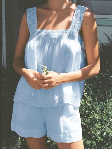 Womens Summer 2 قطعة قصيرة مجموعات أعلى وأعلى من الخصر الساق العريض الساق in Kuwait