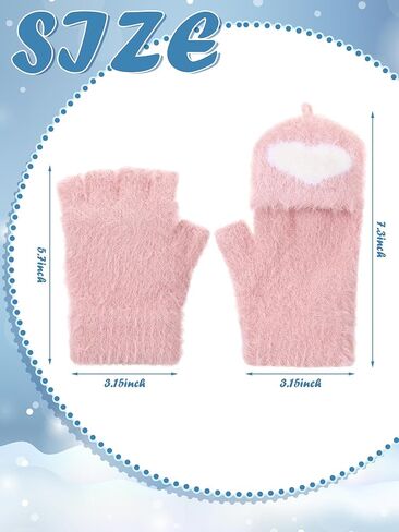 6 Pair Women Fingerless Gloves Convertible Flip Top Gloves Heart Winter Warm Half Finger Mitten for Women Men in Saudi Arabia