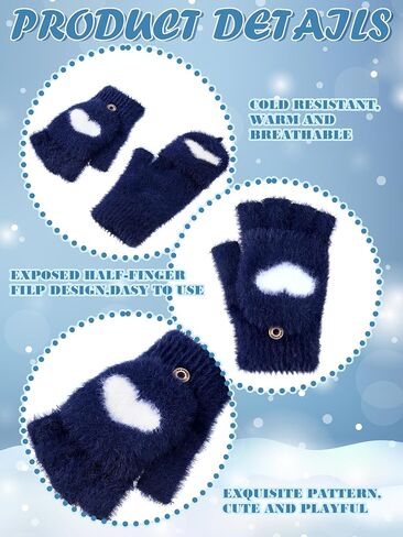 6 Pair Women Fingerless Gloves Convertible Flip Top Gloves Heart Winter Warm Half Finger Mitten for Women Men in Saudi Arabia