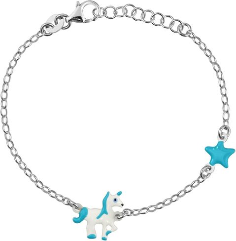 UNICORNJ Sterling Silver 925 Bracelet for Girls Trotting Unicorn and Star with Enamel 6.25" in Saudi Arabia