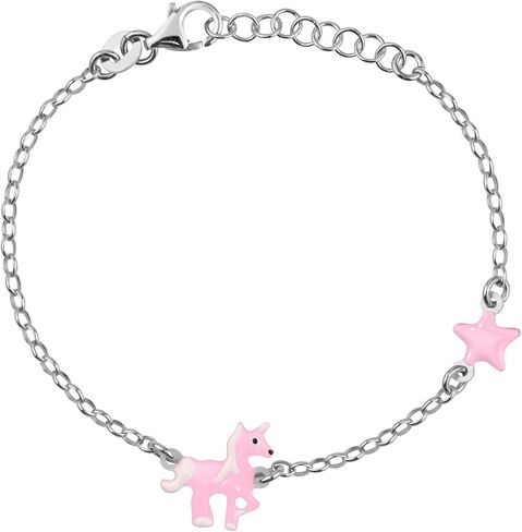 UNICORNJ Sterling Silver 925 Bracelet for Girls Trotting Unicorn and Star with Enamel 6.25" in Saudi Arabia